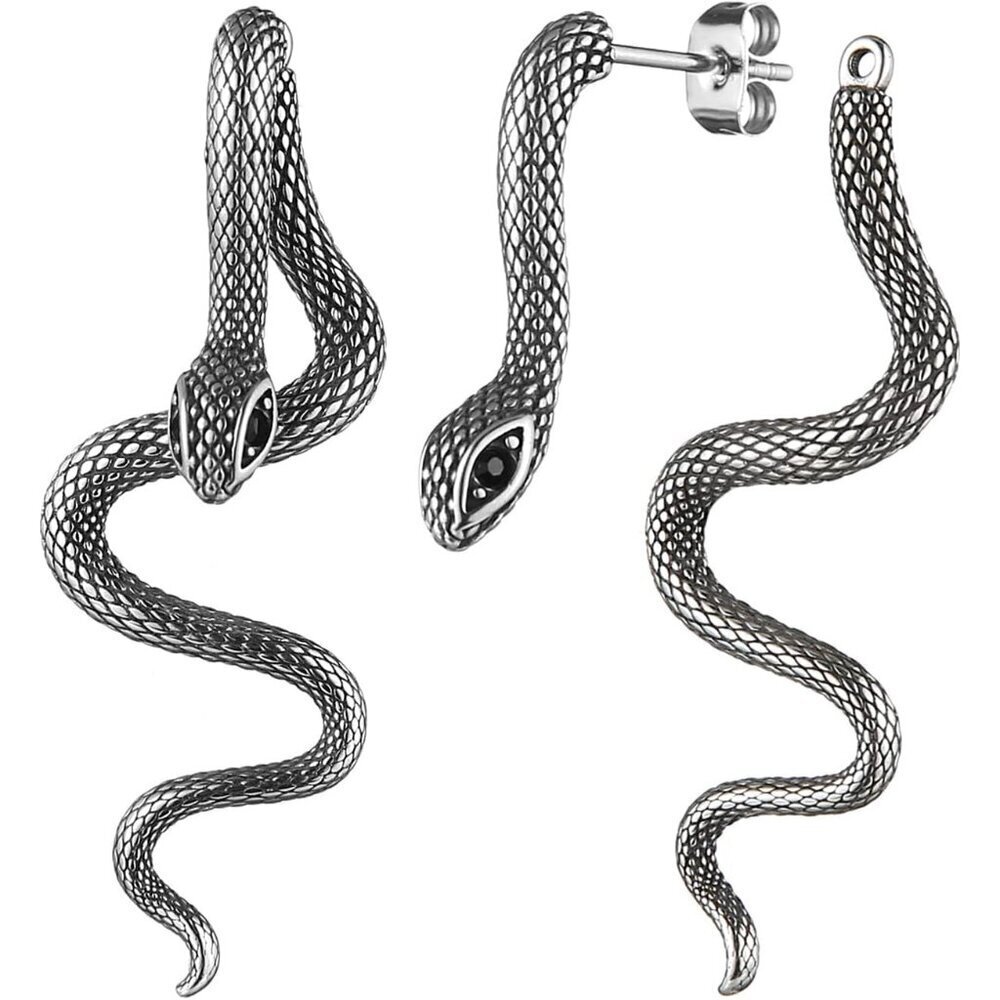 Snake Earrings Stainless Steel Gothic Punk Stud Jewelry Gift for Women